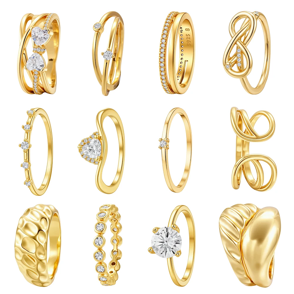New 925 Sterling Silver gilding Rings Gold Color Sparking Popular LOVE Wedding Certified Women Engagement Jewelry Anniversary