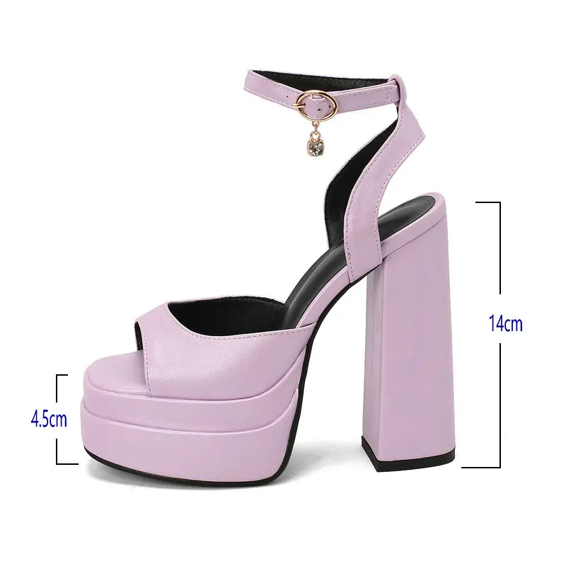 2022 Summer Women High Heel Shoes Platform Square High Heel Ladies Sandals Faux Leather High Quality Open Toe Dress Women\'s Shoe