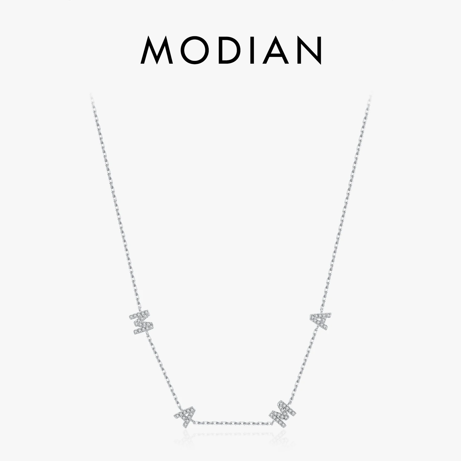 MODIAN 925 Sterling Silver Letters MAMA Adjustable CZ Necklaces Classic Link Chain For Women Mom Fine Jewelry Mother Day\'s Gift