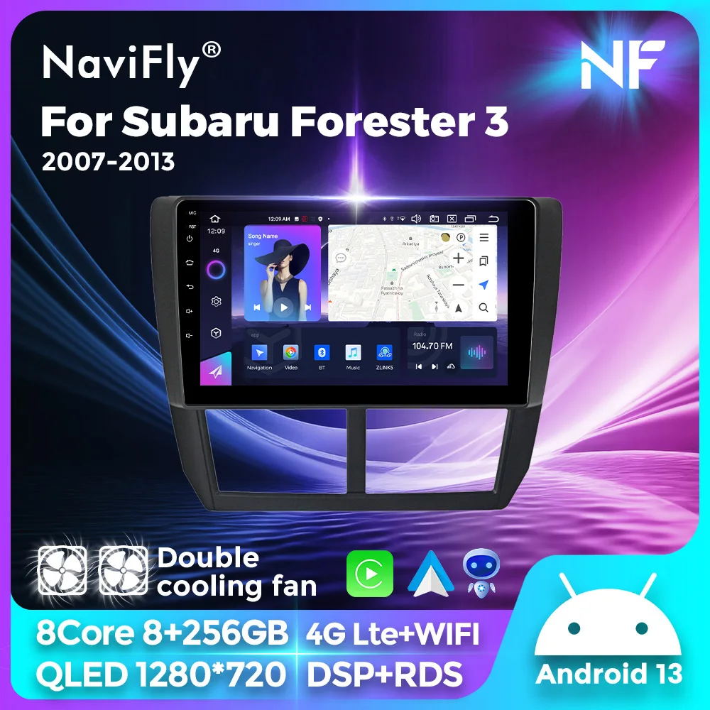

NaviFly 2Din Head Unit Android 13 Carplay Auto WIFI For Subaru Forester 3 SH 2007-2013 For Impreza GH GE Car Radio Stereo Player