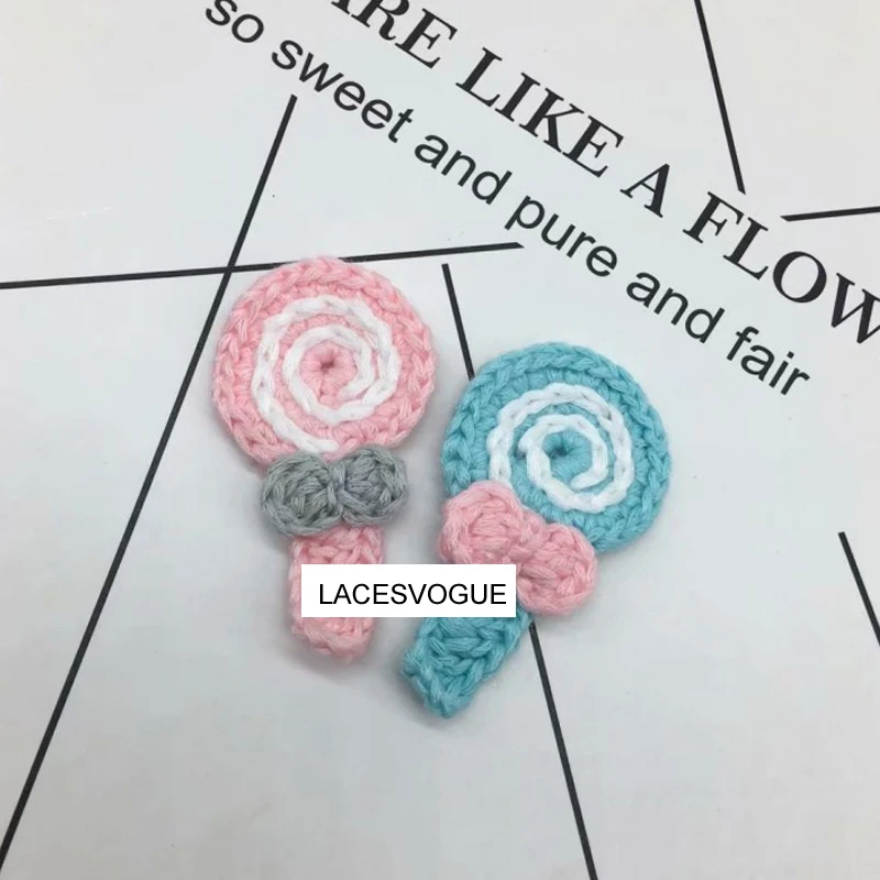 Crochet Lollipop Applique, Knitted Stuff, DIY Patchwork, Handmade Needlework, Sewing Clothing Accessories, 5x4cm, 20PCs, 324