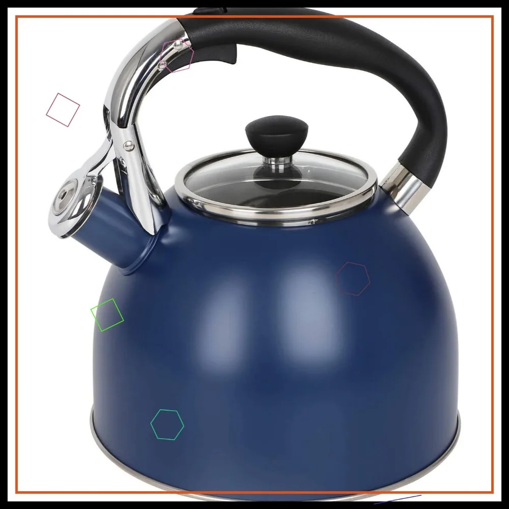 

Stainless Steel Whistling Tea Kettle: 2.6 Quart with Capsule Bottom & Heat-Resistant Glass Lid in Navy Blue