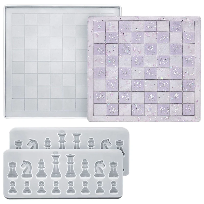 

Chess Silicone Mold Set,Chess Board Resin Casting Mould And 3D Chess Resin Molds For DIY Crafts Making,Family Board Game