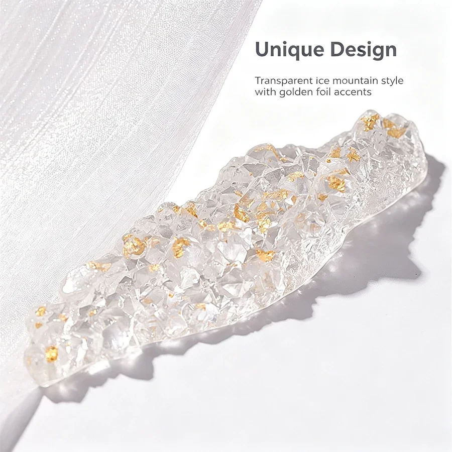 Transparent Ice Mountain Nail Brush Holder, Resin Nail Art Pen Rest with Golden Foil, Nail Tool Stand for Manicure Supplies