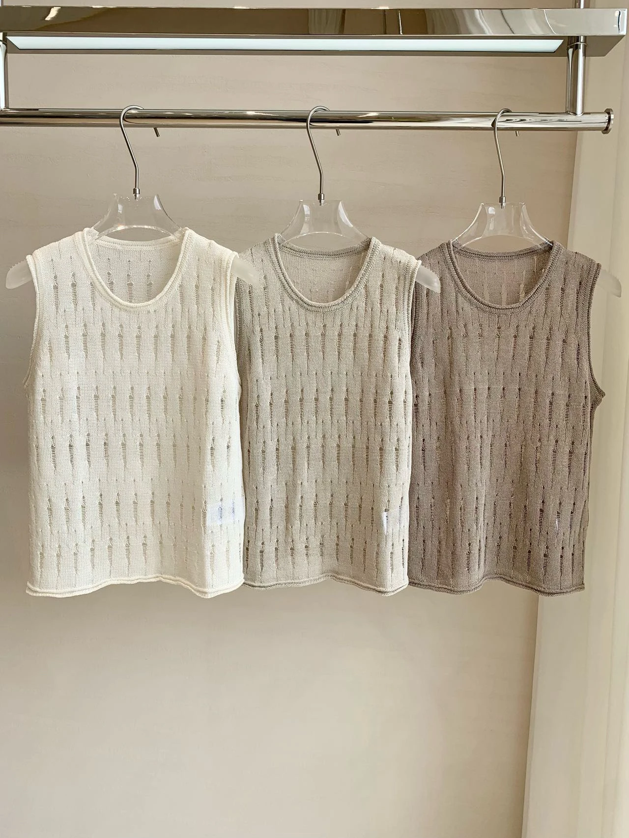 

Повседневный круглый вязаный жилет без рукавов, женский удобный свободный топ, универсальная летняя верхняя одежда из тонкой ткани