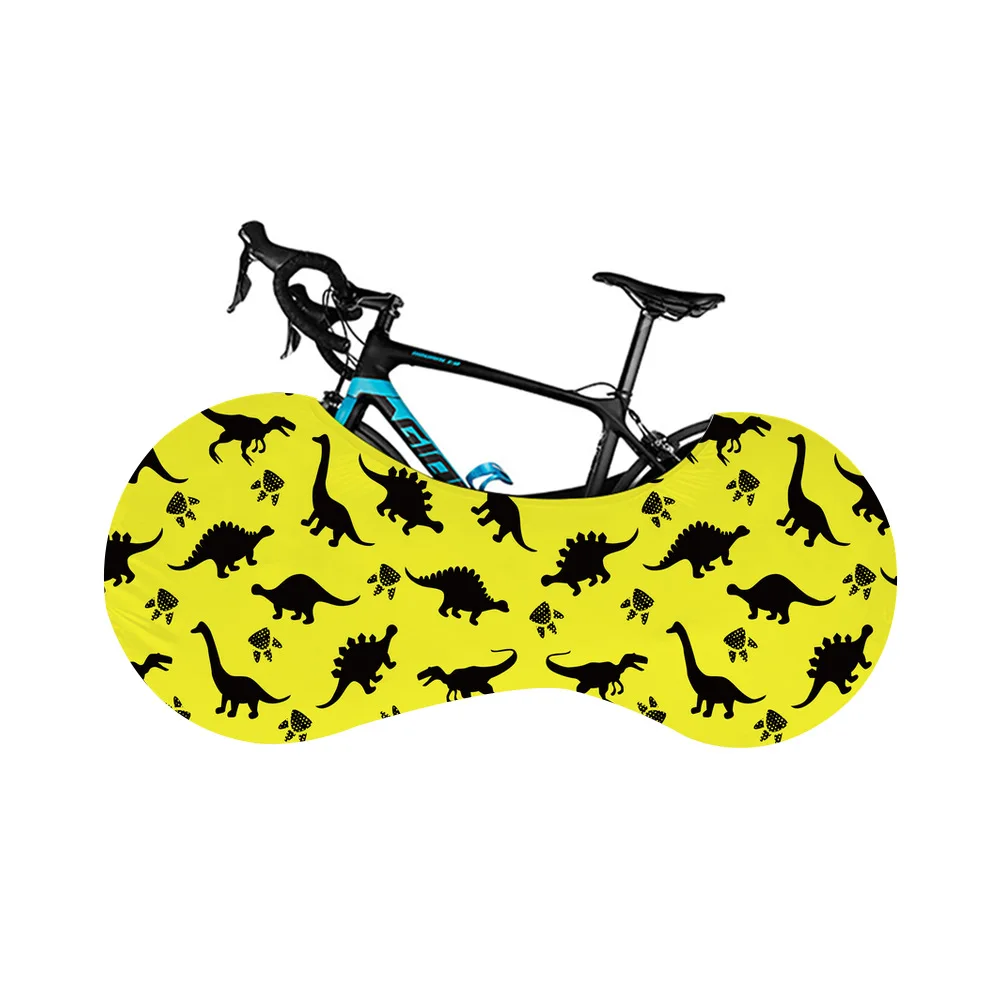 Cartoon Dinosaur Car Printing Bike Cover Indoor Bicycle Wheel Cover Dust-proof Storage Bag High Elastic Fabric Bike Protector