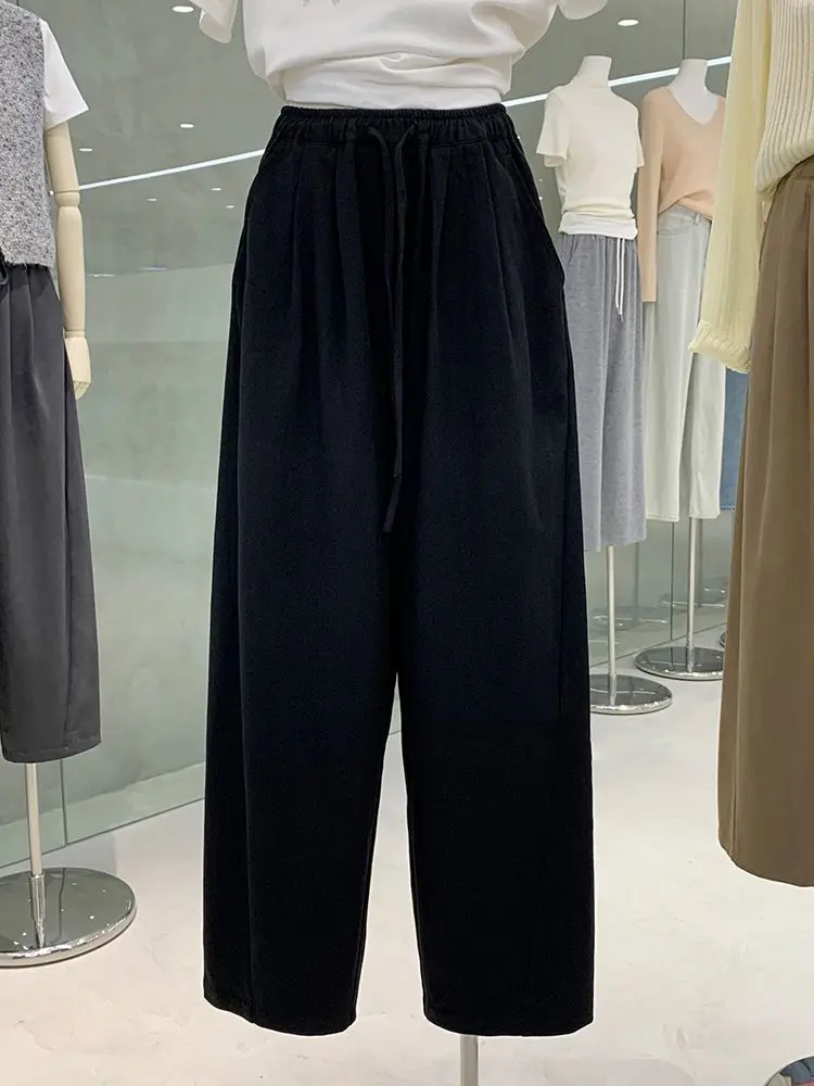 

High Waist Wide Leg Straight Cut Pants for plus Size Women Faionable Korean Sle Spring Autumn Loose Tied Slimming Trousers