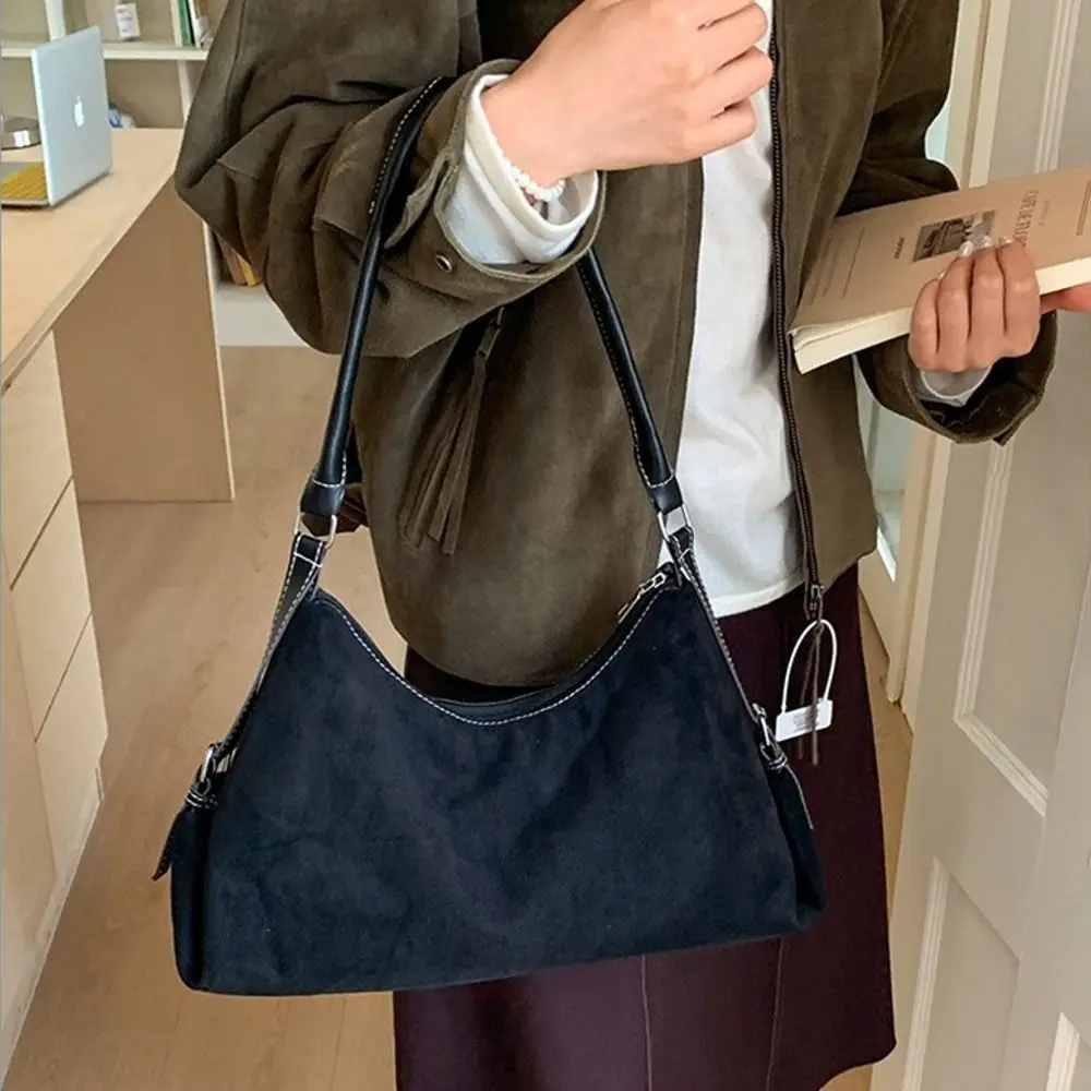 

Simple Suede Leather Boston Bag Soft Matte Large Capacity Tote Handbag Solid Color Women's Handbag Women