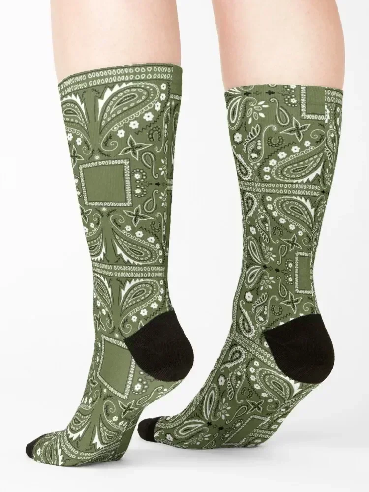 Green paisley bandana pattern Socks Stockings man Lots winter gifts anti slip football Socks For Women Men's