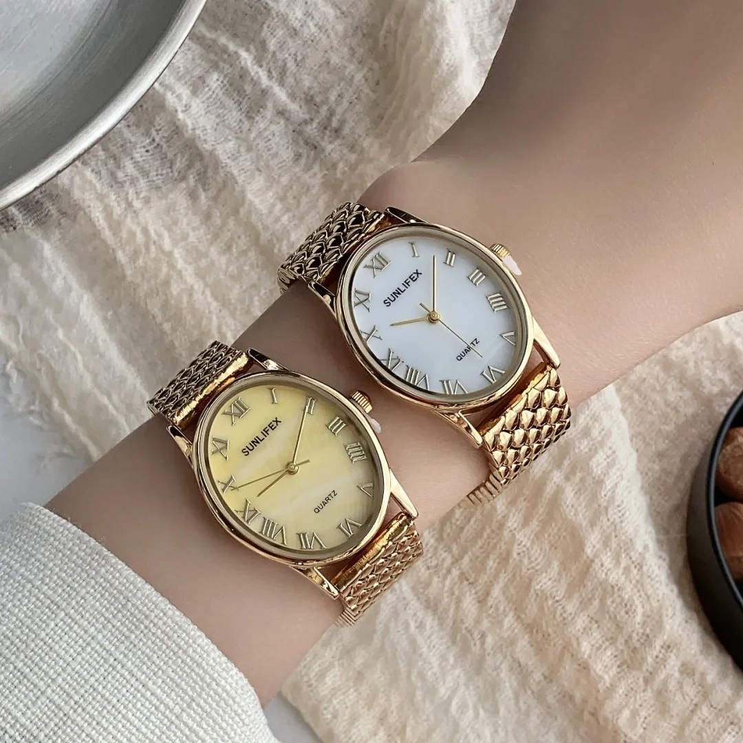 Sunlifex Brand Oval Shell Dial Women's Watch Ladies Bracelet Quartz Watch for Women Steel Strap Wristwatches Clock Reloj Mujer
