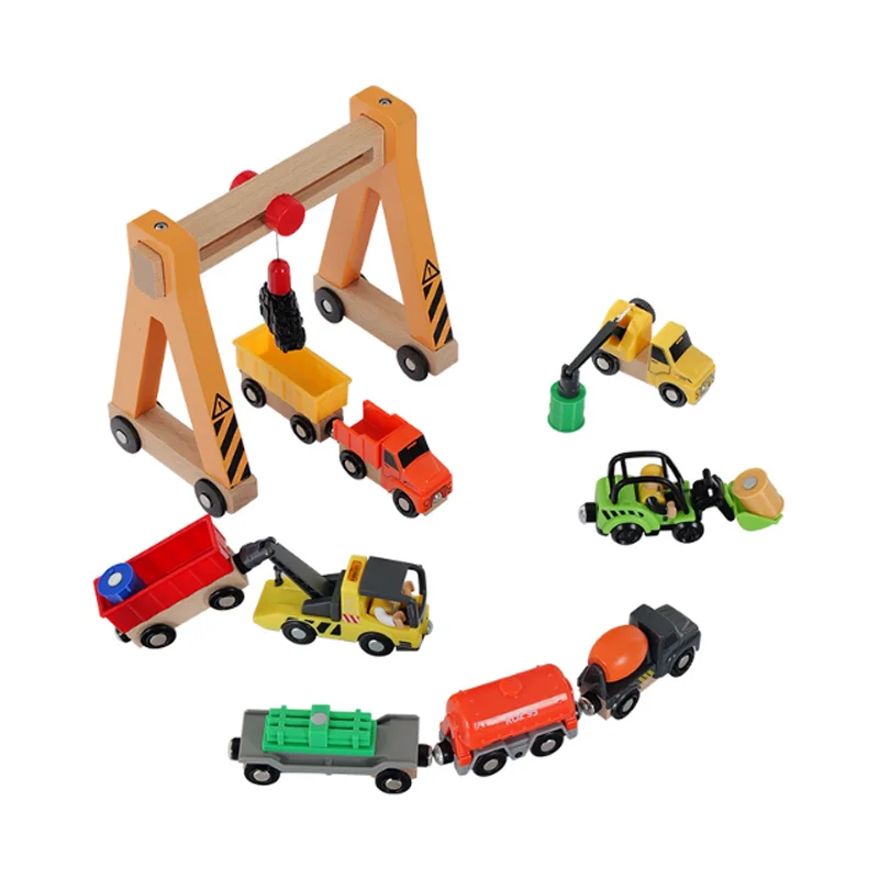 مجموعة ألعاب رافعة البناء الخشبية، ملحقات المسارات الخشبية، مركبة هندسية تناسب جميع العلامات التجارية لمسارات القطارات الخشبية #5