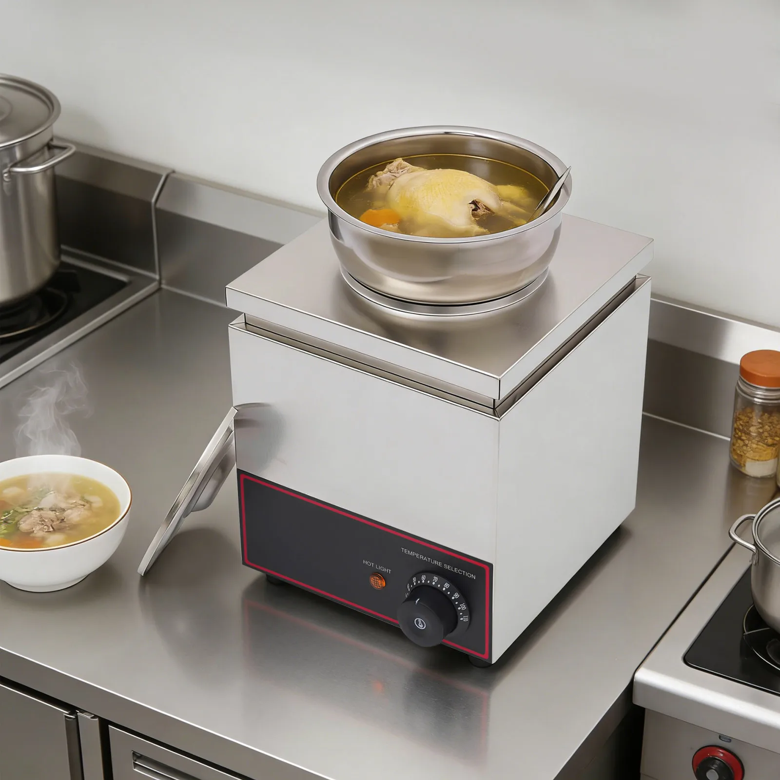 4L Electric Food Warmer 110V, 4.23Qt Stainless Steel Soup Warmer With Adjustable Temp 86-230°F & Lid, Buffet Server for Home Party Hotel, US Plug - view 4