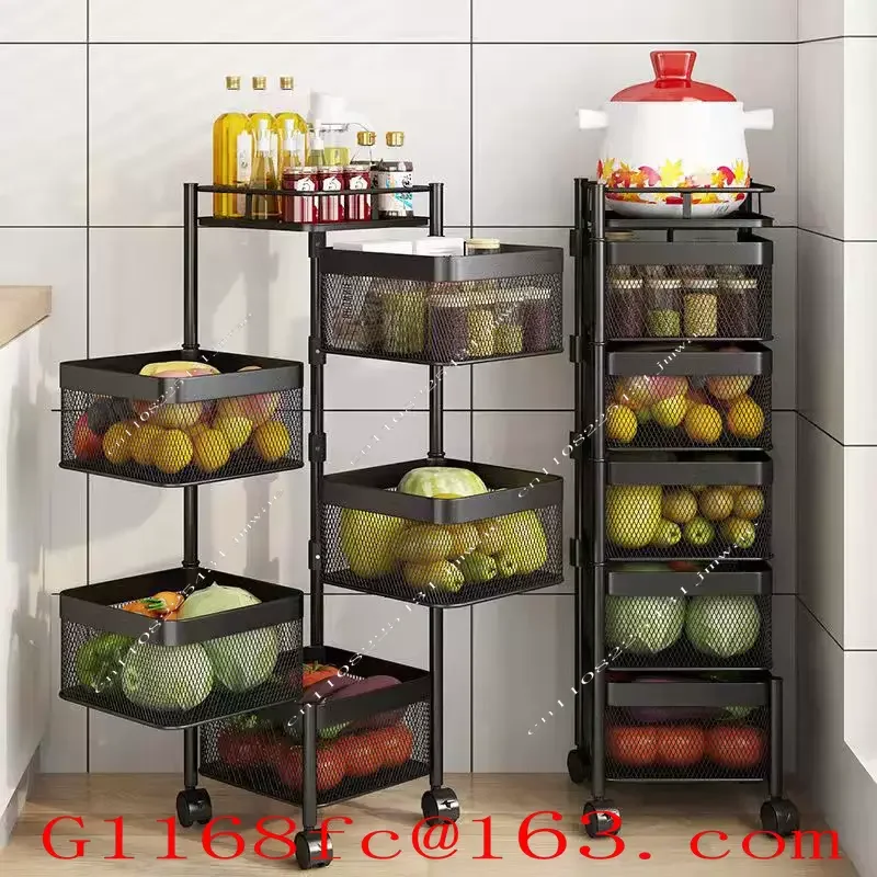 Rotating Kitchen Storage Rack, Free Installation, Floor Standing Multi-layer Vegetable Rack