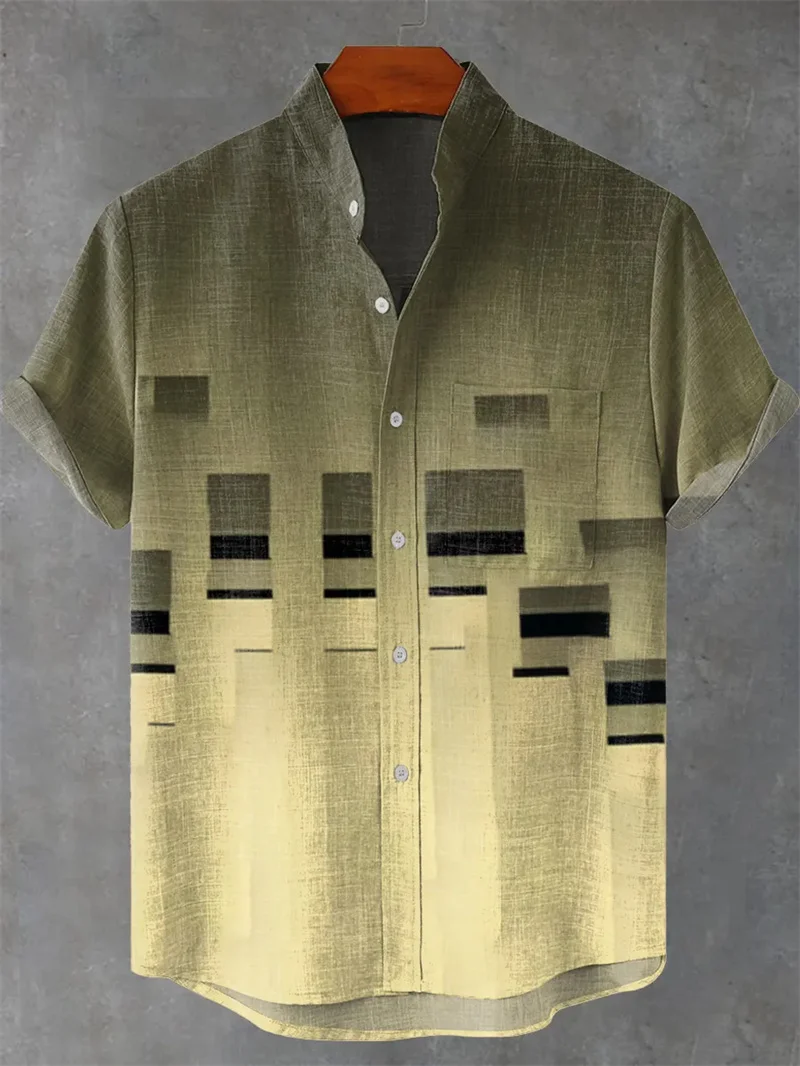 

Новая мужская повседневная модная новая льняная рубашка с короткими рукавами, модная повседневная рубашка с 3D принтом, верхняя рубашка