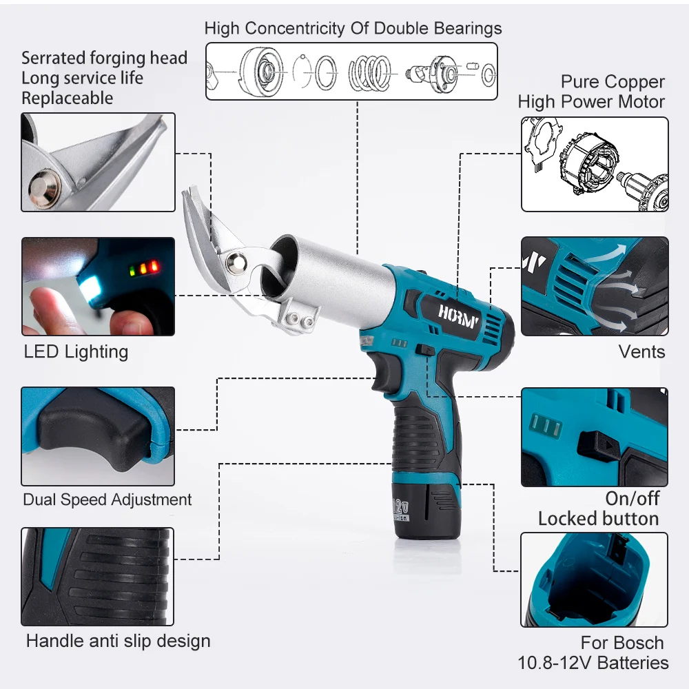 12V Cordless Electric Iron Scissors Shear Sheet Rechargeable Two Speed Electric Scissor Metal Cutting Tool For Bosch Battery