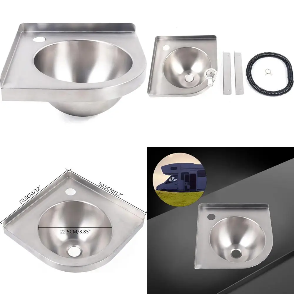 

Stainless Steel Corner Kitchen Sink - Wall Mount Single Bowl for Small Spaces and Campers, Triangle Design Hand Wash Basin