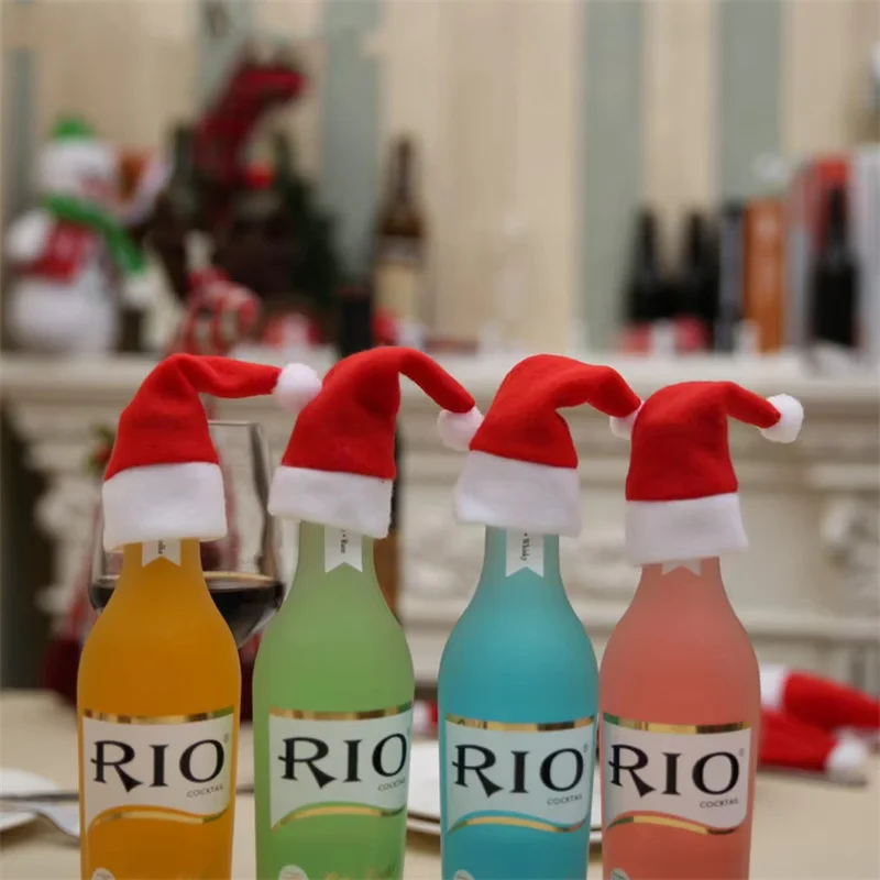 زينة عيد الميلاد 12 سنتيمتر قبعة عيد الميلاد الصغيرة أدوات المائدة سكين شوكة غطاء زجاجة النبيذ الشمبانيا غطاء مهرجان ديكور مجموعة أدوات المائدة #6