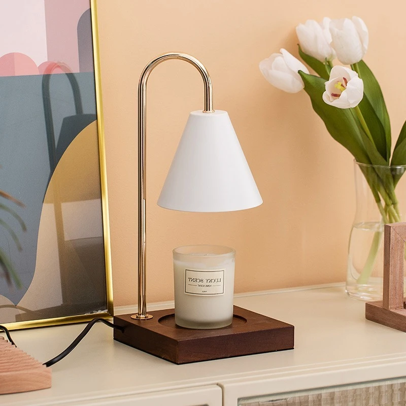 Drewniana lampa do aromaterapii z regulacją, lampka do topienia wosku świec do sypialni, nowoczesna minimalistyczna lampa stołowa do domu, lampki dekoracyjne.