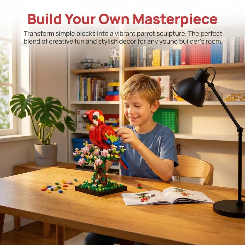 

Parrot Building Blocks Model, 3D Assembly Educational Stress Relief Toy, Creative Art Ornament, Desktop Decoration for Home