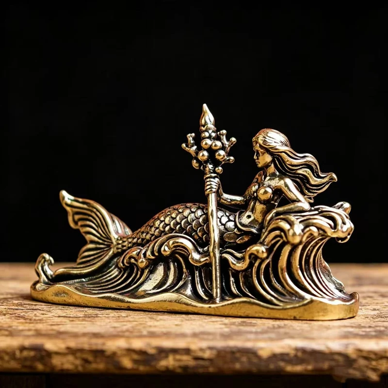Vintage Brass Mermaid Statue Greek Ocean Goddess Art Figurine Retro Antique Style Great Gift Mythology Lovers Creative Gift