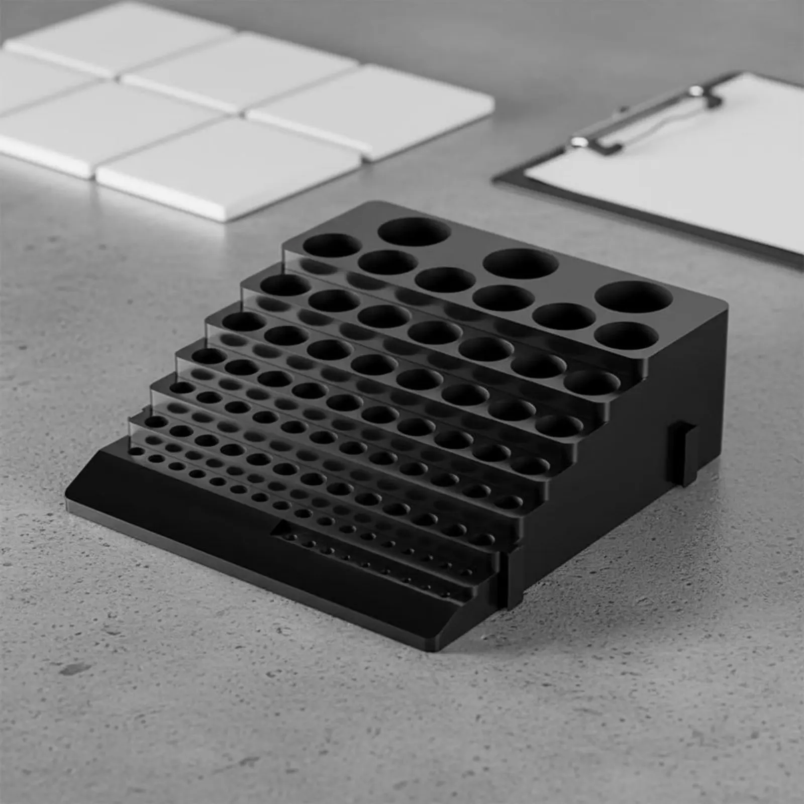

CNC Tool Cutter Holder Tray Thickened ABS Material Stepped Milling Cutter Storage Box 85 Hole Cutting Cutter Organizer