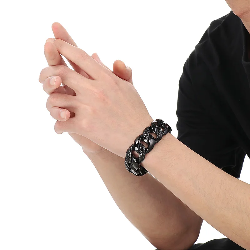 KALEN 25MM 316L Stainless Steel Cuban Chain Men's Bracelet Punk Heavy Stone Pattern Jewelry Domineering Chunky Accessories Gift