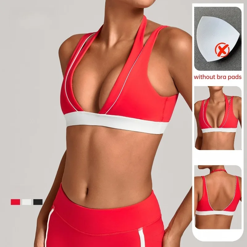 حمالة صدر لليوجا للنساء بألوان متباينة وحمالات كتف مزدوجة ضيقة وحمالة صدر رياضية للياقة البدنية والجري كاجوال لليوجا #6