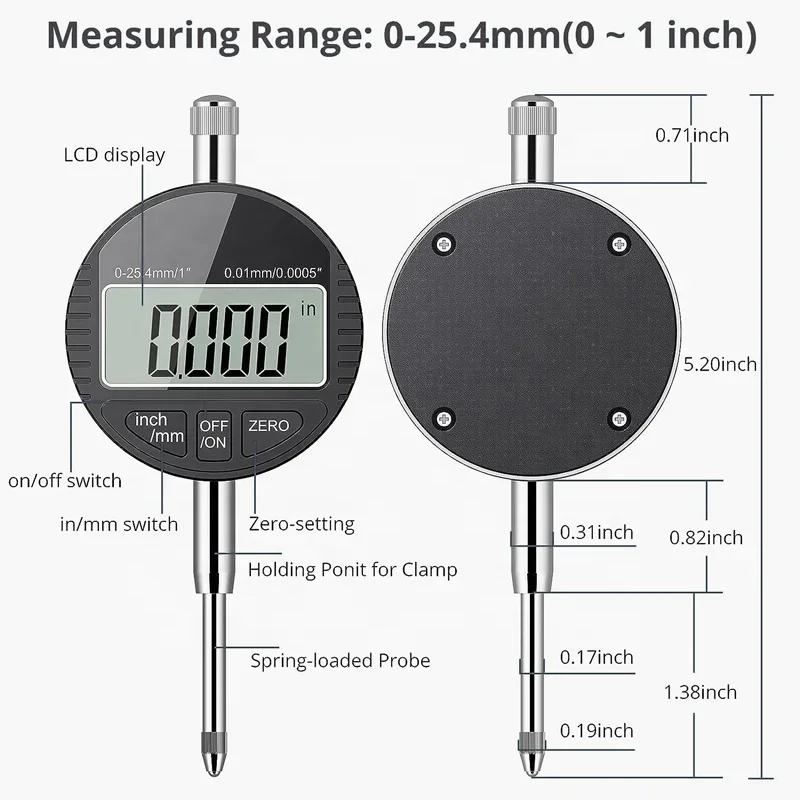 Hot Seller Digital Centimeter Dial Test Gauge 0-12.7mm 0-25.4mm Electronic Dial Indicators Measuring Tool Micrometer Metric