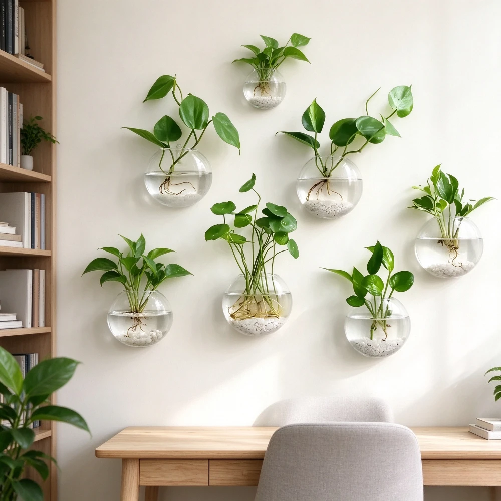 Propagation Station Vase - แจกันแก้วแขวนผนังสำหรับปลูกพืชแบบไฮโดรโปนิกส์ รูปทรงกลม สถานีเพาะชำพืช ตู้แก้วใส ของตกแต่งบ้าน ห้องนั่งเล่น