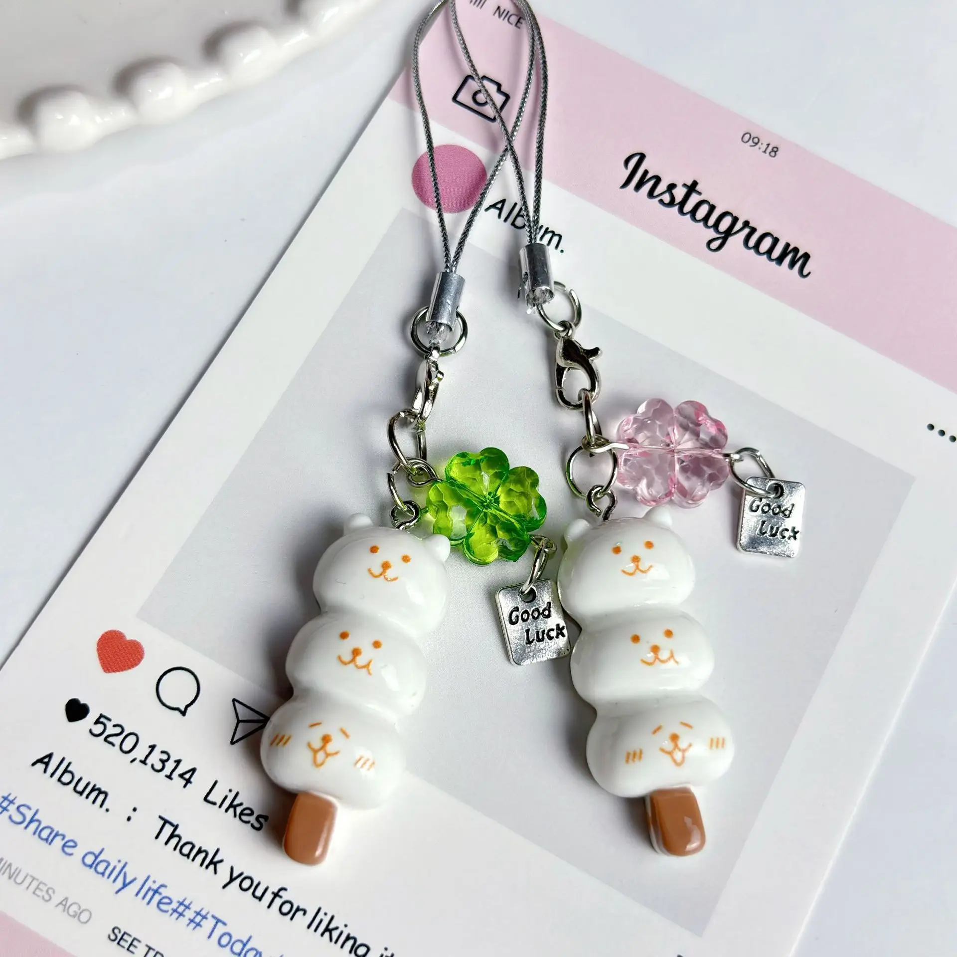 Cute Bear Phone Charms Y2K Kawaii Anime Bag Pendant Keychain For CCD Camera Airpods Phone Chain Handmade DIY Accessories Gifts