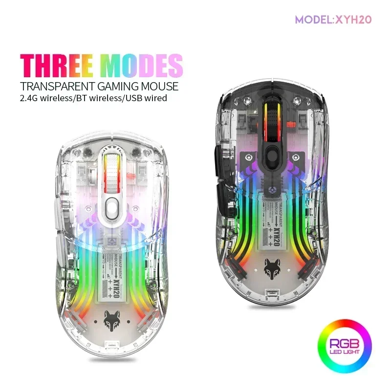 

XYH20 BT5.0 2.4G Wireless mouse three-mode Transparent RGB mechanical mouse Gaming esports silent mouse Wired