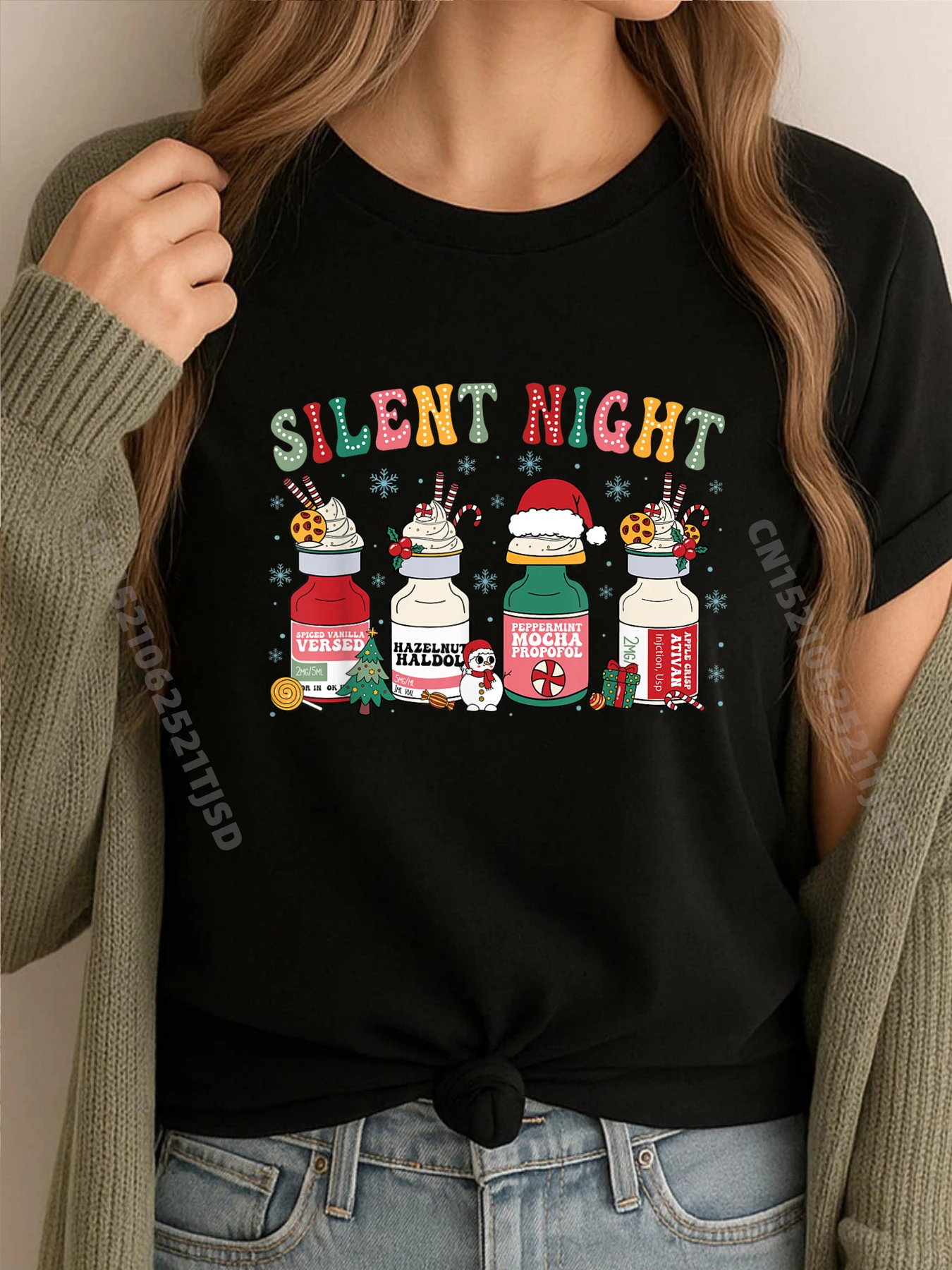 

Ретро Propofol Silent Night Icu Nurses Merry Christmas Графические футболки Женская хлопковая женская одежда Топы и футболки в стиле ретро