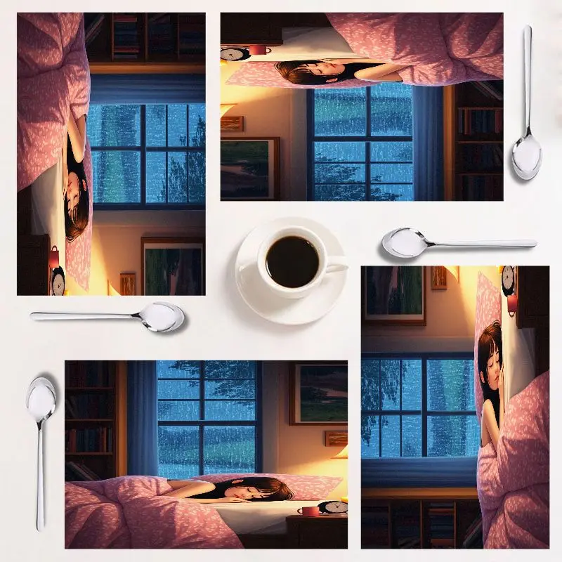 

4-piece table mat set, dreamy cozy design, rectangle home decor, easy to clean, 12x18 inches, perfect for holidays!