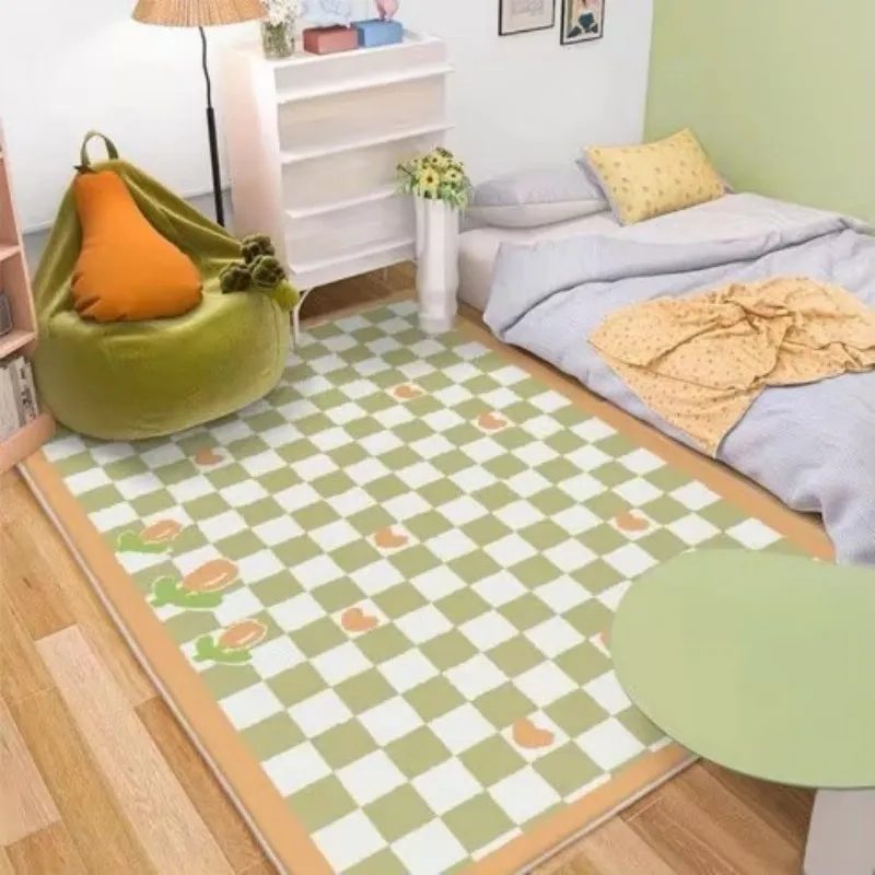 VIKAMA Cartoon Checkered Irregular Rug for Children Rooms and Bedrooms—Non-Slip Cool-Resistant and Warm Floor Mat for Home Decor