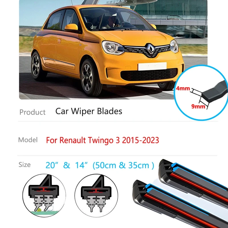 

For Renault Twingo 3 III MK3 2015~2023 Front Wiper Blades Cutter Window Windshield Windscreen Brushes Replacement Car Accessorie