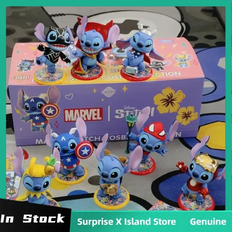 Caja ciega de Pvc de la serie Hottoys Marvel Stitch Cosbi, Mini Stitch Ironman Thor Loki, figura de Anime, caja misteriosa, regalo de cumpleaños