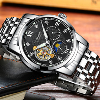 GUANQIN Brand Mechanical Moon Phase watch for men Stainless steel Waterproof Luxury Watch Tourbillon With drill Dial Men watches