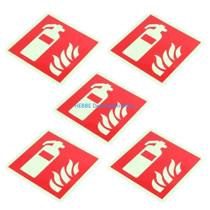 B0KC Pack of 5 Glow in Dark Extinguishers Sign Protective Sign Waterproof Sticker Label for Indoor and Outdoor