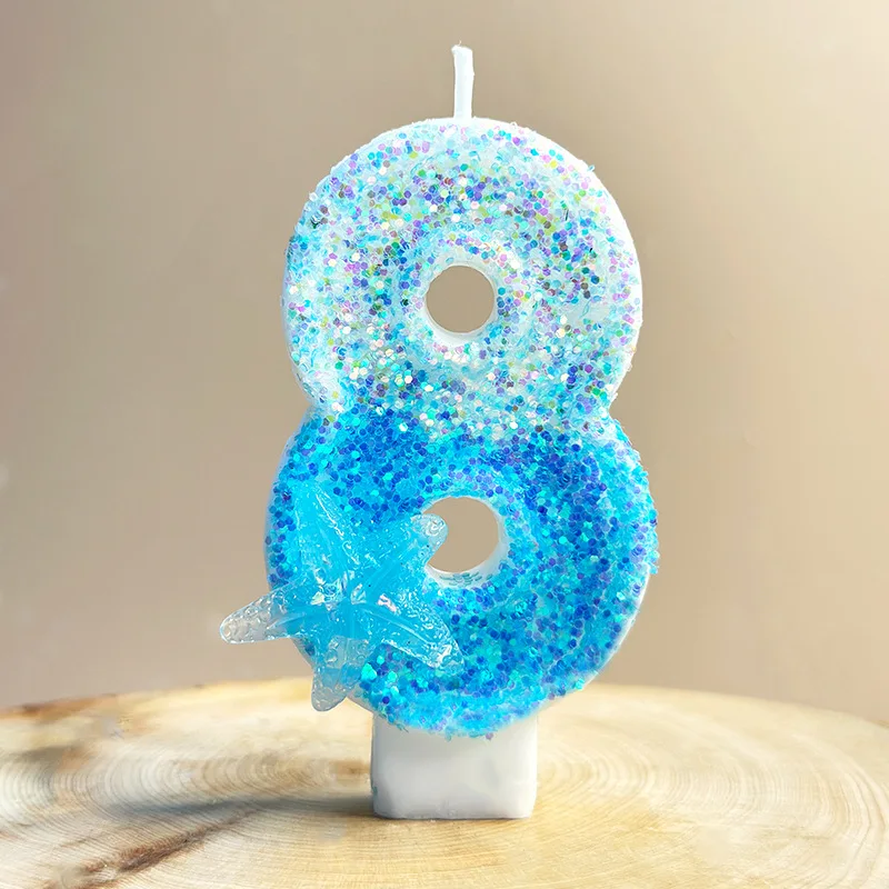 Digitale Kerze mit Farbverlauf, blauer Seestern, Kuchen-Geburtstagskerze