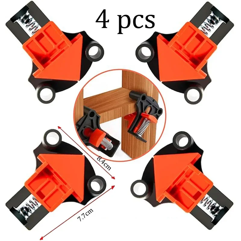 

4 шт. угловой зажим для деревообработки, 90 градусов, прямоугольный зажим, деревянные зажимы, регулируемый пружинный деревообрабатывающий зажим, обрамление подарков
