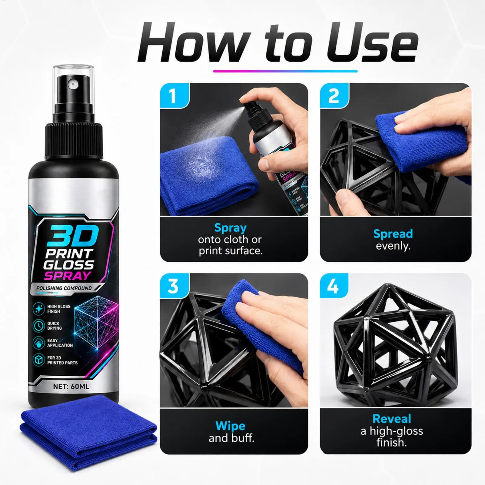 3D Printed Model Brightening Spray Fast Dry Gloss Enhancer Coating for Smooth Surface Finish and Professional Look Improvement