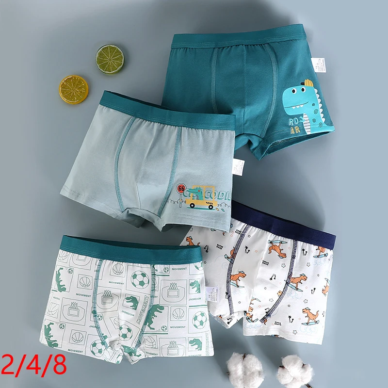 2/4/8 Pcs Kids Underwear for Boys Boxer Clothes 2026 Cotton Briefs Sets Baby Underpants Cartoon Dinosaur Print Children Panties