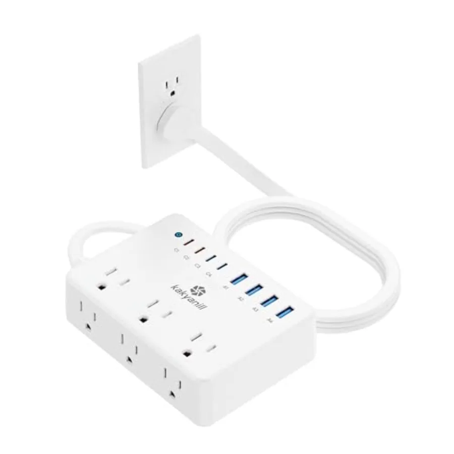

100W Charging Station 6 AC Outlets 8 USB Power Strip with 2000J Surge Protector 5ft Flat Plug Extension Cord Compact for Desk H
