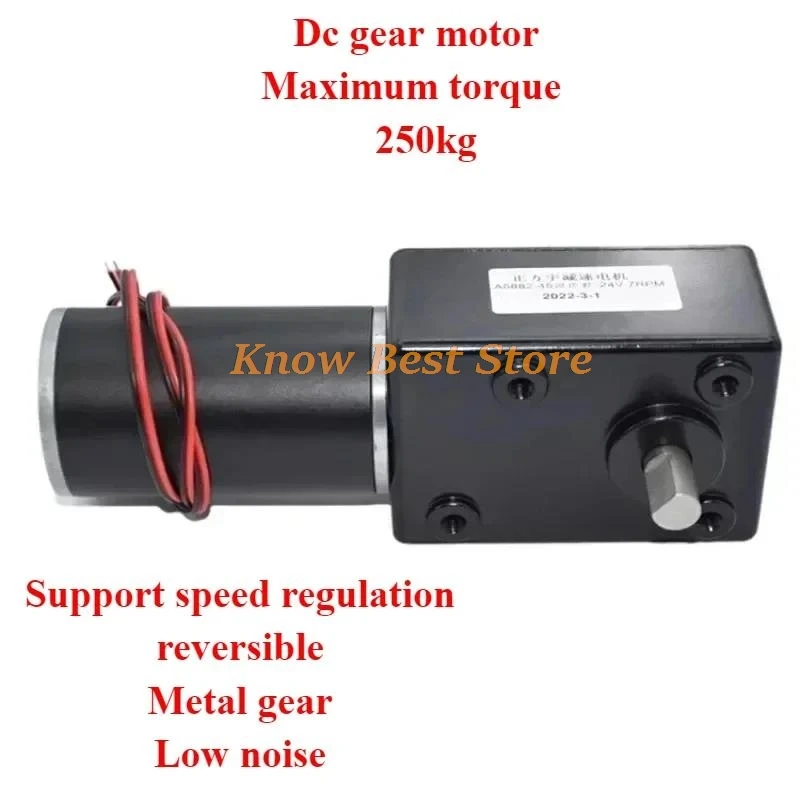 

1 шт., 12 В постоянного тока, 24 В, мотор-редуктор с сильным крутящим моментом, металлический турбо-червячный двигатель, реверсивный низкая скорость, 250 кг. см, червячный мотор-редуктор постоянного тока с самоблокировкой