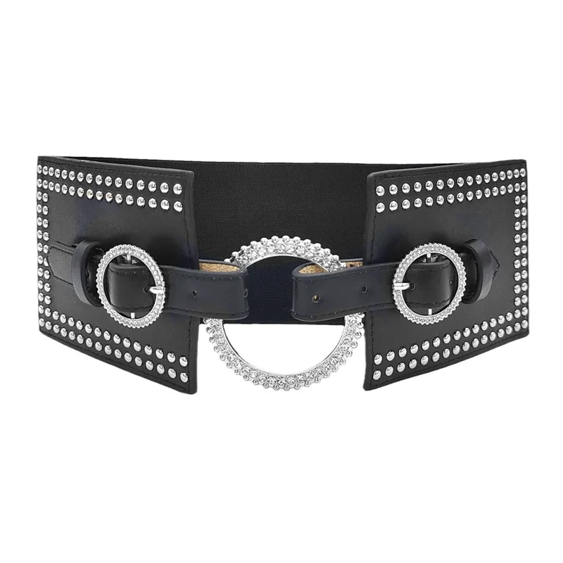 Fashion Ladies rhinestone Circle Corset Belt Elastic Pin Buckle Cummerbund Tie Rope Elegant Belt for Women Shirt Dress Waistband