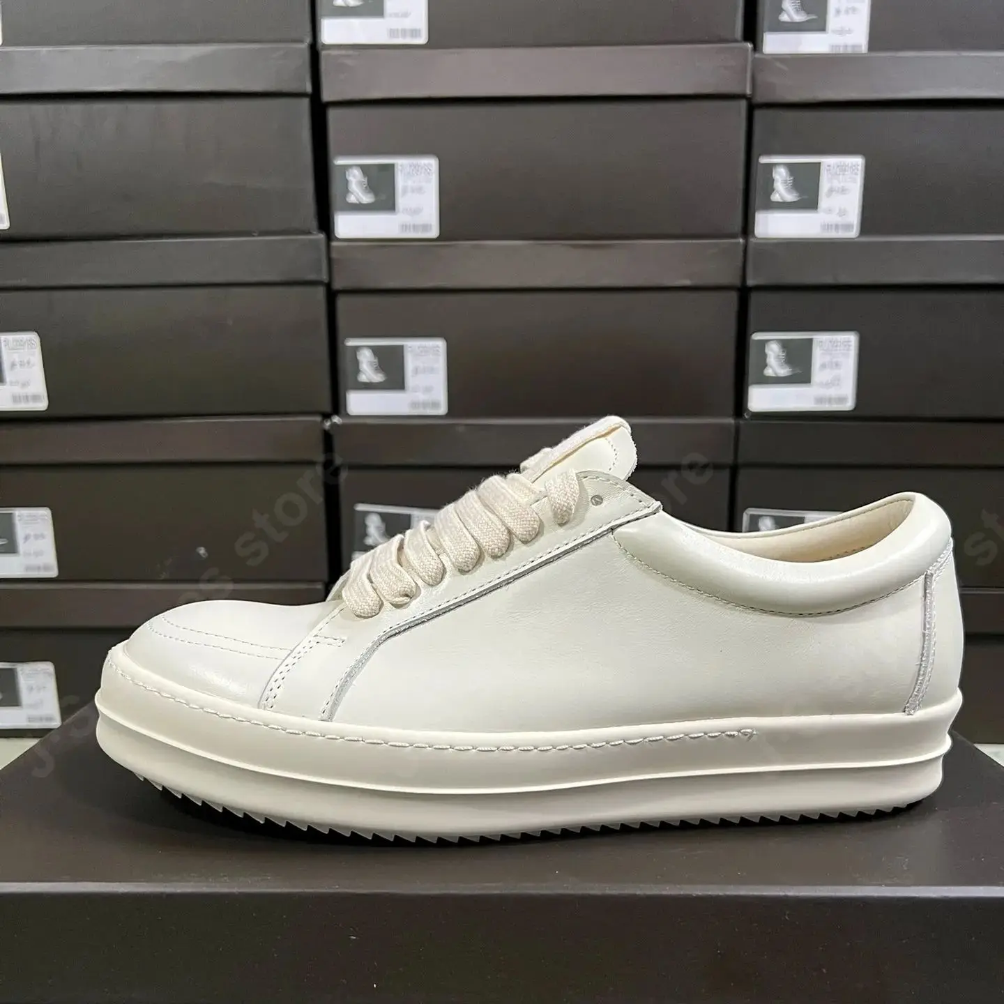 Ricks sapato masculino de couro branco sapato baixo superior rendas até owens tênis feminino sapato casual owens design sapato plano sapatos de couro tênis