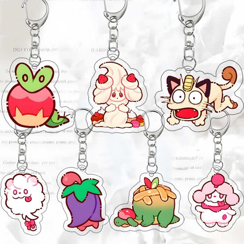 Llavero de acrílico de personajes de Pokémon versión Q: Alcremie, Appletun, Meowth, Swirlix, Kapu-Capu. Colgante para bolso, llavero ACG, regalo.
