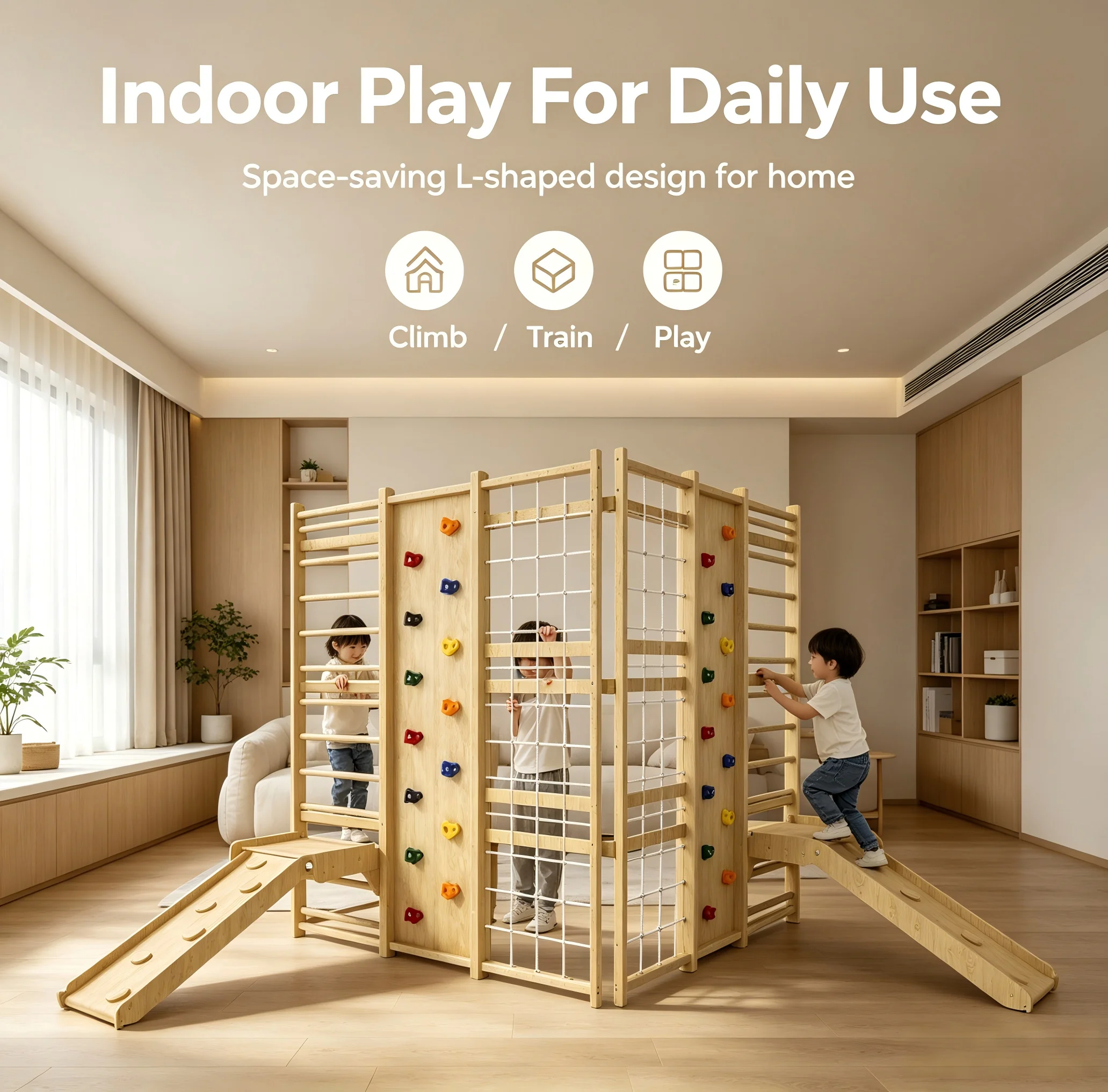 4 in 1木製キッズクライミングフレーム、壁掛けロープネッ - Kids Outdoor Climbing Frame のレビューと価格