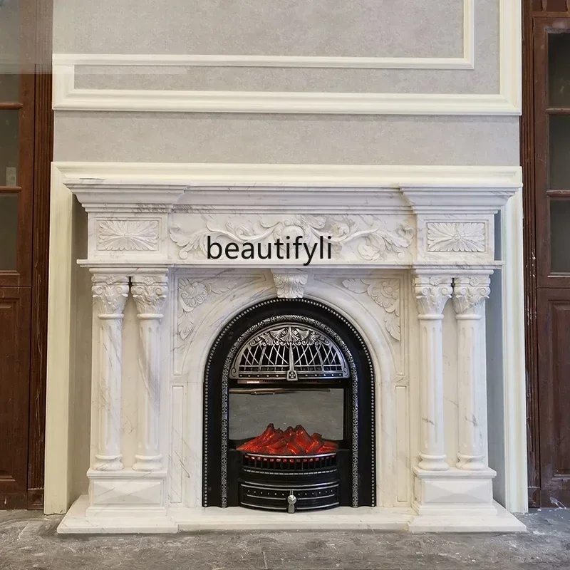 

A Marble Fireplace European Style Villa Stone TV Cabinet Curio Cabinet