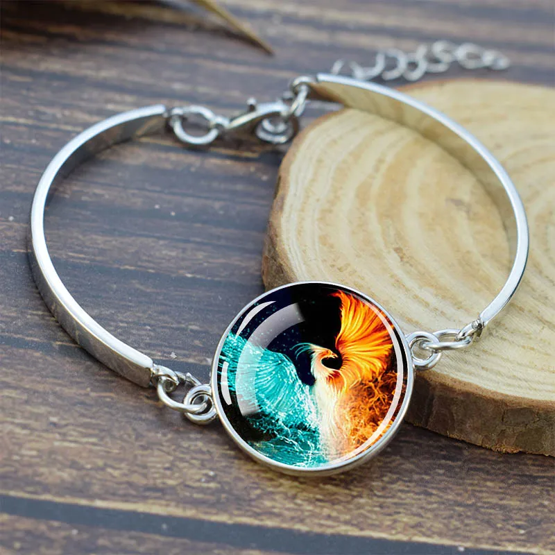 Fire Phoenix Bracelets Animal Bird Glass Cabochon Metal Charm Bracelet for Women Men Adjustable Bangles Fashion Jewelry Gift